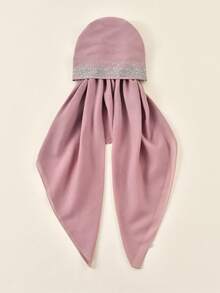 1 pieza/2 piezas Pañuelo musulmán de color liso con rhinestones para mujer, turbante de moda versátil adecuado para uso diario con vestido