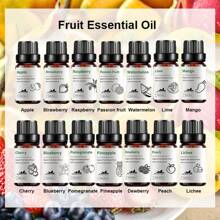 1 pezzo Olio essenziale ai frutti da 10ml/0,33 fl.oz, con aroma di frutto della passione, lampone, mango, anguria, ciliegia, lime, mela, cocco, fragola, fragrante, utilizzato per il benessere