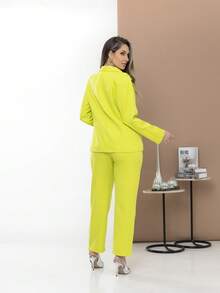 Women's Blazer And Tailored Pants Set - Verde Lima - Ver 4