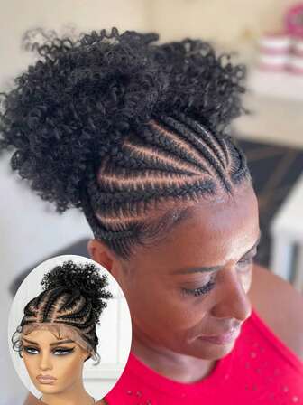 Korta flätade peruker Syntetiska helspetsfronter Knutlösa boxflätade peruker För kvinnor Helspetsfront Flätad peruk Afro Kinky Lockigt Flätad spetsperuk Dagligen