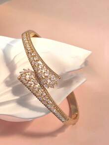 1 件新款设计锆石叶时尚手镯，优雅简约百搭女士袖口手链，适合日常通勤