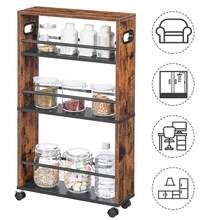 HOOBRO Narrow Serving Cart, 45 X 15 X 80 Cm, Kitchen Cart With 4 Levels, Kitchen Shelf With 360° Rotating Wheels And Railings, Easy To Assemble, Stable, Industrial - màu nâu - Xem 9