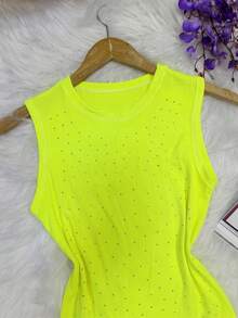 Tank Top, Very Stretchy Fabric, Front With Sequins - 青檸色 - 查看 3
