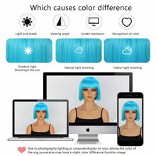 Blue Wig, Short Bob Wig With Bangs, Basic Style, Suitable For Cosplay Wear
