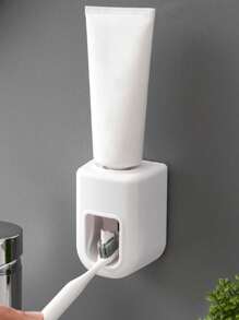 1 pièce Distributeur automatique de dentifrice et porte-brosse à dents mural, sans perçage requis, pour la salle de bain ou les toilettes