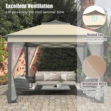 Lifezeal 11'x11' 2-Tier Pop-Up Gazebo Tent Portable Canopy Shelter Carry Bag Mesh Brown\Beige - Brown - View 6