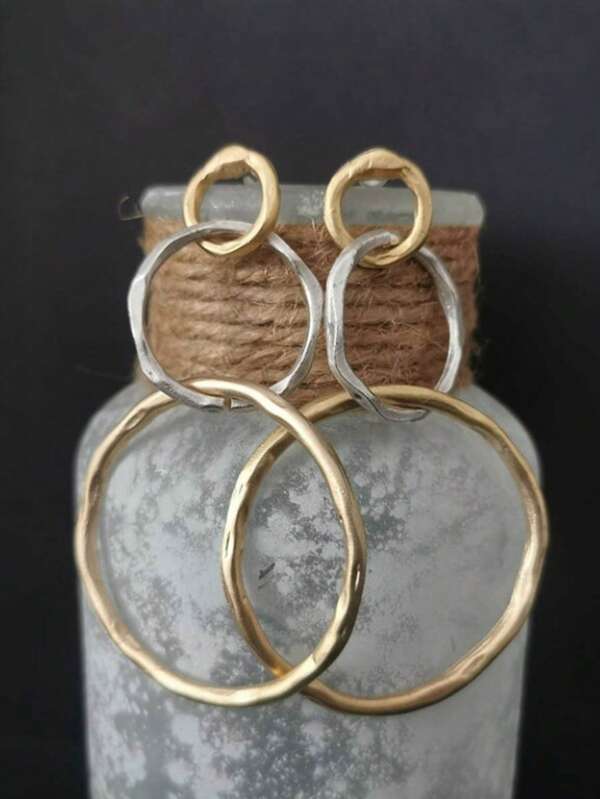 Pendientes colgantes con diseño de círculo hueco, estilo bohemio retro, chapados en oro de 14K, joyería regalo para mujer