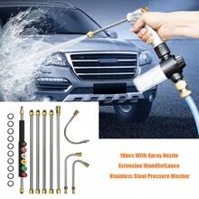 10/Set Pressure Washer Extension Rod, 1/4" Quick Connect Electric Washer Gun With 6 Nozzle Tips, 30°, 90°, 120° Gutter Cleaning Curved Rod, 4000 PSI For Roof Gutters, Facades