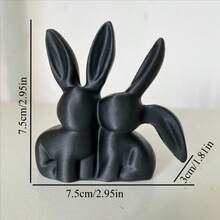 1pc 3D Printed Rabbit Couple Desk Decor, Kissing Rabbit Statue, Unique Aesthetic Rabbit Sculpture - Multicolor - View 2