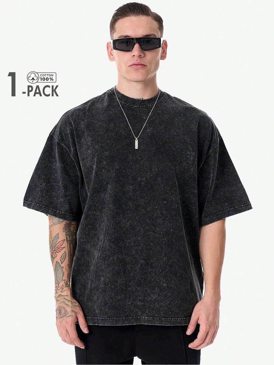 Daily Gifts,2025 Soft Vintage Wash Tee -2025 Spring Essential Unisex Tee, 1 Piece Set - Soft Washed Multiple Colors Unisex Shirt For Daily Outfit & Thoughtful Gifting | 100% Cotton 2025 Spring Collection(1-Pack Breathable Basics) - 黑色 - 查看 1