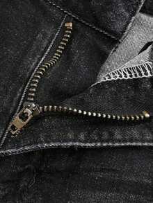 Quần short jeans rách co giãn cạp vừa cho nữ, viền thô, quần short denim thường ngày - màu đen - Xem 10