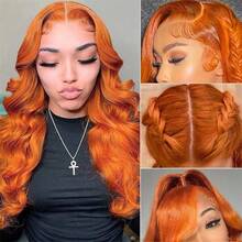 34 Inch Ginger Wig Human Hair Body Wave Ginger Orange 13X4 Lace Front Wigs Human Hair Pre Plucked 250 Density 350# Colored Glueless 13X4 HD Lace Frontal Wig Human Hair For Women - S350 - 查看 5