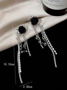 1 Pair Retro Black Rose Long Tassel Elegant & Chic Earrings, Luxury Niche High-End Design For Women