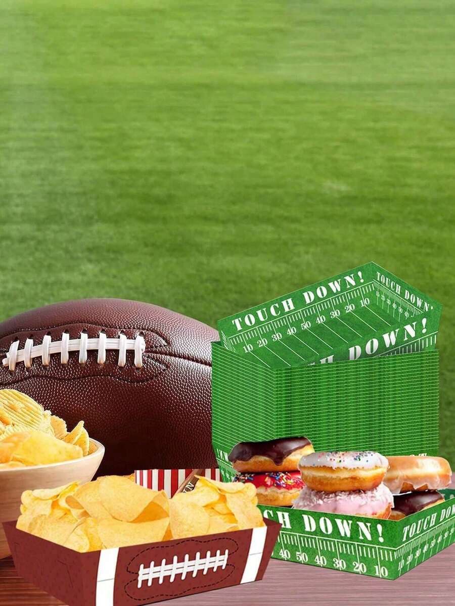 12/24 Peças Bandejas de Servir para Decoração de Festa de Natal, Bandejas Descartáveis com Tema de Bolas, Tigelas de Decoração de Festa de Aniversário, Pratos de Decoração para Cozimento e Casamento - Bandejas de Comida com Tema de Futebol Rugby, Bandejas Grandes de Flocos de Milho, Adequadas para Temas de Festa de Aniversário de Futebol, Beisebol e Rugby, Suprimentos para Festa de Dia de Jogo, Decorações para Festa de Aniversário e Casamento.