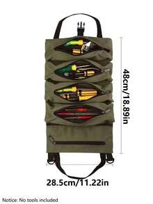 1pc Premium Canvas Multi-Purpose Roll Up Tool Bag, Portable Tool Storage Box, Sturdy Wrench Roll, Spacious Tool Organizer, Convenient Hanging Zipper Carrier Tote, Perfect For Camping, Gardening, And DIY Enthusiasts - Multicolor - View 6