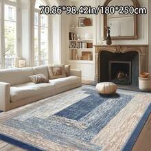 Modern Abstract Pattern Carpet, Featured With Blue, Beige And White Alternating Stripes, Comfortable For Bedroom, Living Room, Study, Foyer, Etc. Can Be Used As A Decorative Mat. This Modern Polyester Non-Slip Water-Absorbing Rug Is Washable And Non-Slip, Suitable For Indoor Home Decor In Living Room All Year Round, Also Applicable To Bedroom And Living Room. The Blue Tone Is An Ideal Choice For Living Room And Bedroom. - Multicolor - View 12