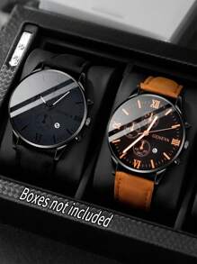 4/2pcs Luxury High-End Men's Quartz Watch, Zinc Alloy Strap And Leather Strap, Perfect Gift For School, Graduation Ceremony Or Any Occasion, Perfect For Brothers To Wear, Ideal Gift For Men - Suitable For Various Occasions To Wear
