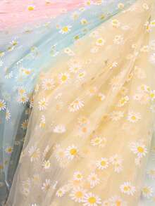 1pc Gold Daisy Printed Sheer Fabric, For DIY Headbands, Wedding & Birthday Floral Decorations, Wrapping Materials - Multicolor - View 4