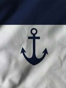 Plus Size Men's Colorblock Blue & White T-Shirt, Eye-Catching Anchor Graphic Print Breathable Short Sleeve - Multicolor - View 4