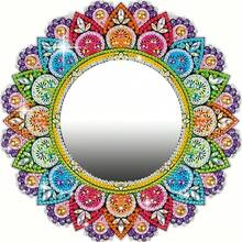 DIY Mandala Diamond Painting Mirror, Decorative Round Makeup Diamond Art Mirror For Adults, Special Shaped Handicraft Kit, Arts & Crafts Gift - Multicolor - View 12