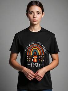 Just A Girl Who Loves Foxes Shirt Rainbow Fox Lover Gifts T-Shirt - Black - View 5