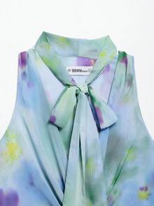 المرأة الجاذبية الأنيقة: طباعة كاملة الخلفية، ذيل منتفخ، فيونكة مفرّغة، ملابس علوية مطبوعة - متعدد الألوان - مشاهدة 4