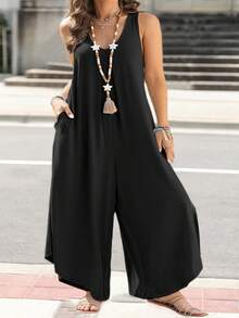 Plus Size Women V-Neck Asymmetrical Hem Jumpsuit