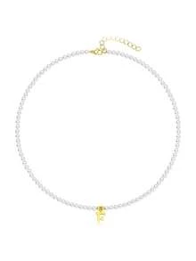 1pc European And American Style Shell Letter Pendant Collarbone Necklace With Crystal Beaded Chain, Super Shiny & Exquisite Alphabet Pendant Necklace, Stainless Steel Chain Accessories, Gift For Women - White - View 9