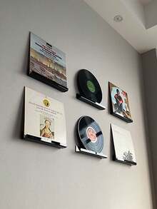 1个黑色黑胶唱片展示架，壁挂式亚克力收纳架，用于展示黑胶唱片、杂志、照片、书籍 - 彩色 - 查看 8