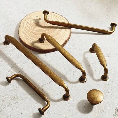 2/4个装仿古黄铜橱柜把手，实心锌合金金属拉手，抛光抽屉旋钮，适用于复古风格厨房橱柜和衣柜、展示柜、厨房用品、厨房配件、厨房工具