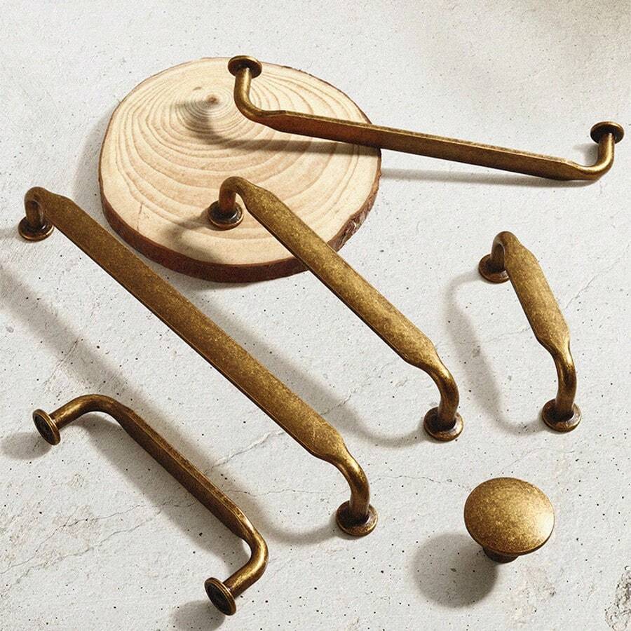 2/4个装仿古黄铜橱柜把手，实心锌合金金属拉手，抛光抽屉旋钮，适用于复古风格厨房橱柜和衣柜、展示柜、厨房用品、厨房配件、厨房工具