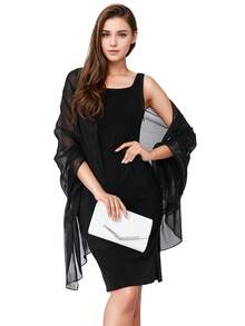 1pc Fashionable And Elegant Blue Shiny Evening Party Dress With Removable Shoulder Cape, Suitable For Ladies For Daily Vacation And Evening Party Matching, 200*68cm/78*26.5in Fall Clothes For Women