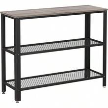 VASAGLE Mesa de Consola, Mesa de Pasillo con 2 Estantes de Malla, Aparador, para Salón, Pasillo, 101,5 x 35 x 80, Metal, Diseño Industrial, Marrón Rústico Negro MLNT81BX - Grisáceo + negro. - Ver 8
