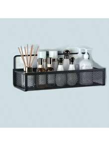 1pc Metal Wire Mesh Bathroom Storage Rack, Wall Mounted Kitchen Basket, No-Drill Shelf Organizer For Bathroom & Kitchen Back To School