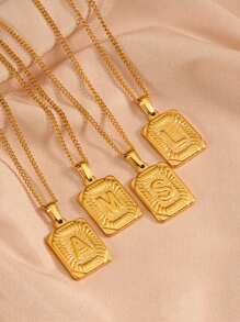 Colliers avec lettre initiale carrée en acier inoxydable plaqué or 18 carats avec chaîne gourmette