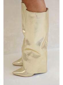 Tall Bottle Body, Pointed Bottle Mouth, Decorative Buckle, And Minimalist Design Boots - Gold 9616A-1 - View 2
