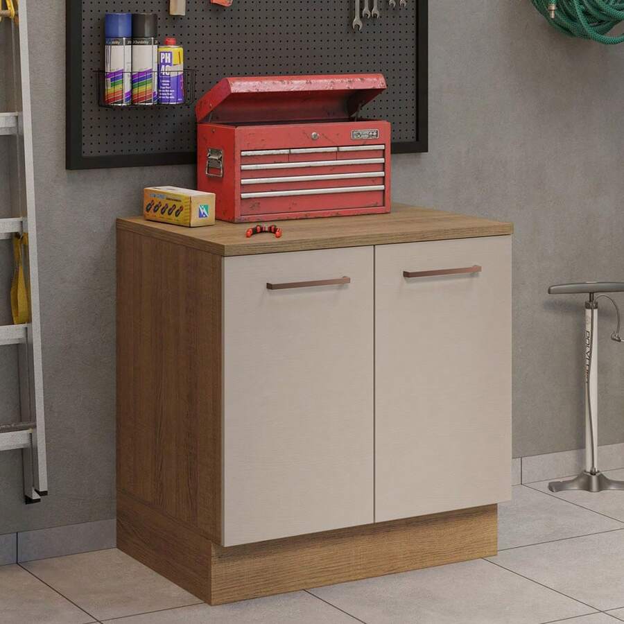 Gabinete bajo almacenamiento garaje Madesa encimera color marrón y crema mobiliario funcional organización taller oficina hogar - Marrón y Crema - Ver 1