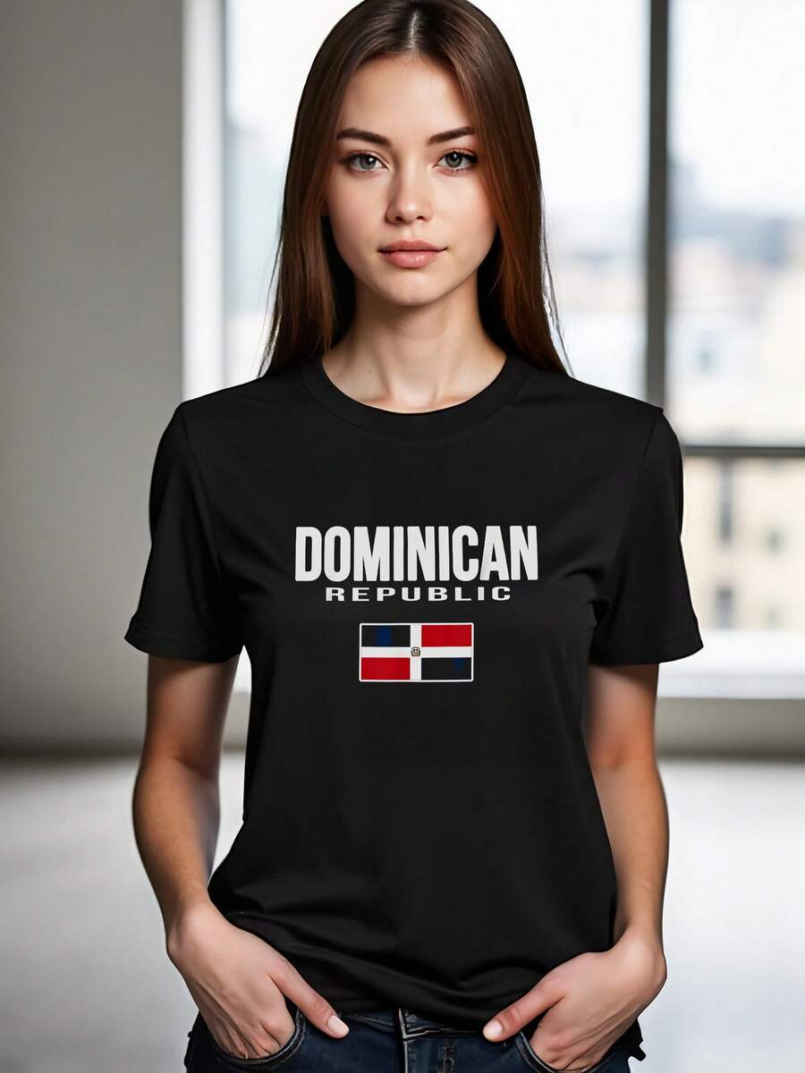 Camiseta recuerdo con la bandera de la República Dominicana - Negro - Ver 1