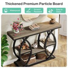 LITTLE TREE 39.4" Console Table, Industrial 4-Tier Sofa Table Entryway Table, Narrow Wood Accent Table For Living Room, Hallway, Foyer, Rustic Brown - 灰色 - 查看 8