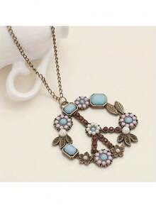 New Vintage Cute Boho Style Flower & Peace Sign Pendant Necklace, Daily/Vacation Gift, Music Festival Couple Gift - Multicolor - View 1