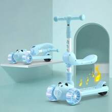 Patinete infantil plegable con luces LED y música para niños de 1 a 12 años, patinete de 3 ruedas para niños y niñas de 1-3/3-5/5-8/8-12 años, altura ajustable y ruedas LED. - Azul - Ver 2