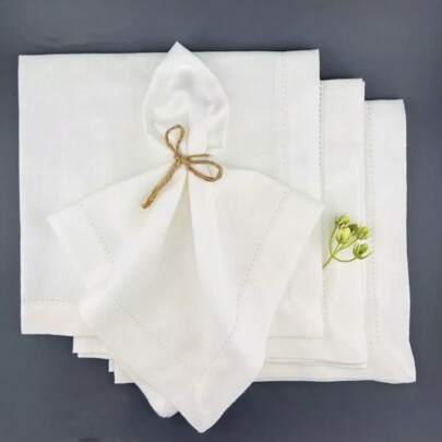 1/4/6/12pcs Hemstitch Cloth Dinner White Napkins - Soft Washable - Ideal For Wedding Spring Summer Easter - Perfect Everyday Use Table Linen