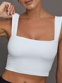 Yefecy Top corto básico de mujer unicolor, top sin mangas elástico casual, top casual de uso diario, ropa de mujer - Blanco - Ver 4
