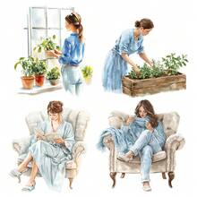 1 Pack Retro Blue Girl Cozy Home Reading Series Stickers For Journaling, DIY Scrapbooking, Album Decoration, School Craft Supplies - Blue - View 9