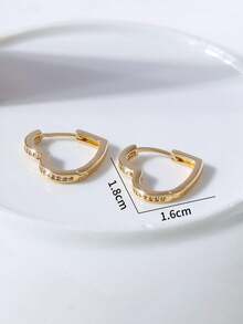 1 Pair Minimalist White Zirconia Heart Stud Earrings, Simple & Practical Multifunctional - Yellow Gold - View 2