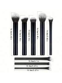 8-Piece Black Portable Makeup Brush Set, Made Of High-Strength Plastic Handles, Lightweight , Premium Synthetic Bristles, Soft And Smooth, Suitable For Makeup Enthusiasts