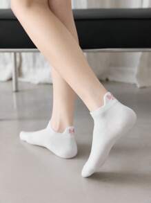 5 pares de calcetines cortos para mujer con bordado de lazo, para uso casual diario