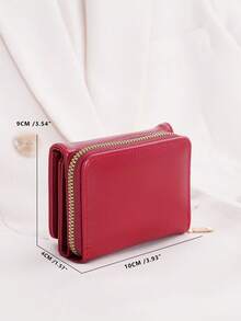 Purse Women's Wallet Small Wallet/Short Wallet Card Holder Zipper Wallet Zip Around Wallet Multi Layer Trifold With Card Slot For Credit Card/ ID Card/ Money/ Cash/Passport Multifunction Birthday Gifts Teacher Gifts Travel Classic Minimalist Casual For Lady For College Students Portable Multifunction - Red - View 2