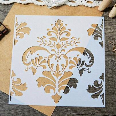 1pc Damask Floral Wall Stencil - Reusable Painting Template For Home Decor, Furniture, Wood, Paper - Versatile Plastic Pattern Stencil - For DIY Enthusiasts & Home Decorators - Perfect Gift For Crafting Lovers,Back To School,School Supplies
