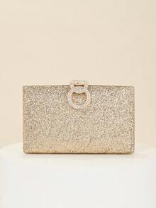 1 Elegante borsa da sera da donna in metallo dorato con strass e cristalli, forma quadrata, pochette luccicante adatta per abiti da sera, matrimonio, ballo